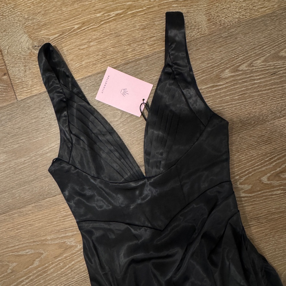 Hello Molly Black Satin Midi Gown